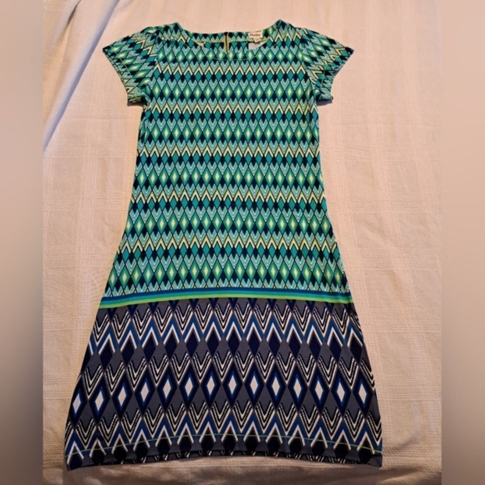 Hatley women's size XS dress blue, green & white EUC